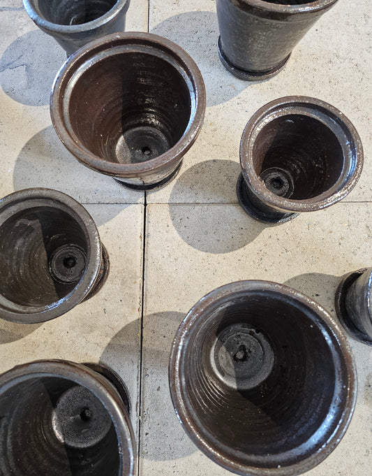 House Doctor - Urtepotte med underskål, HDFlower, Brun, H:12 x Dia.:13,5 cm.