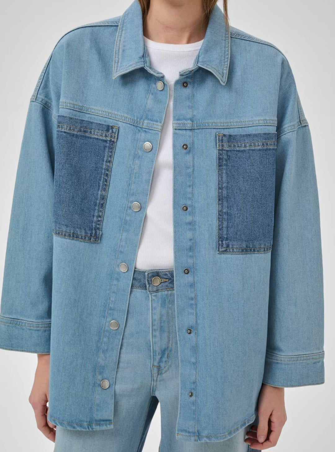 My Essential Wardrobe - MWMazie 139 Boxy Mix Shirt, Light Blue/Blue Wash