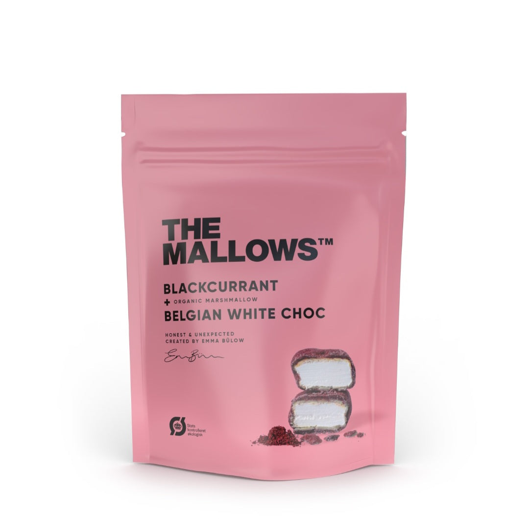 The Mallows - Blackcurrant & White Choc - skumfiduser med solbær & hvid chokolade, 90 gr.