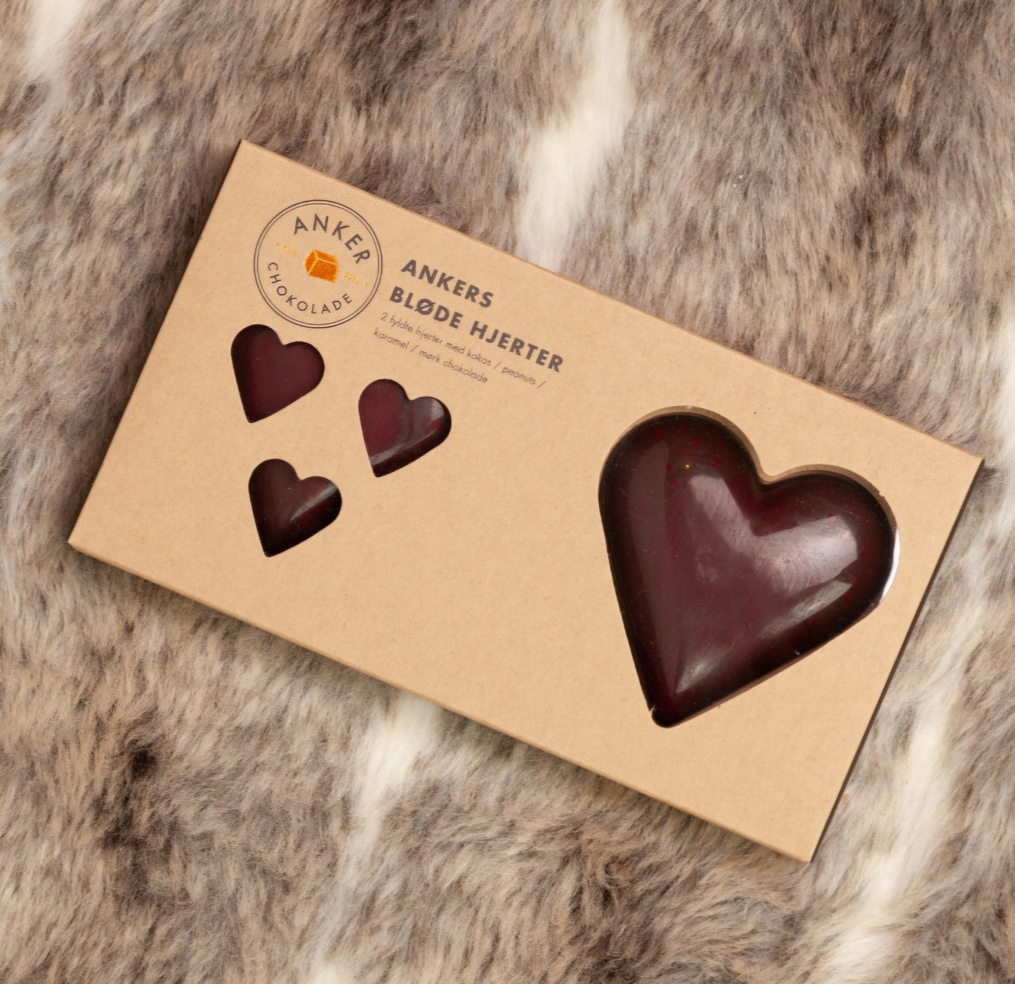 Ankers Chokolade - Ankers bløde hjerter, 1 stk. stort hjerte og 3 stk. små hjerter