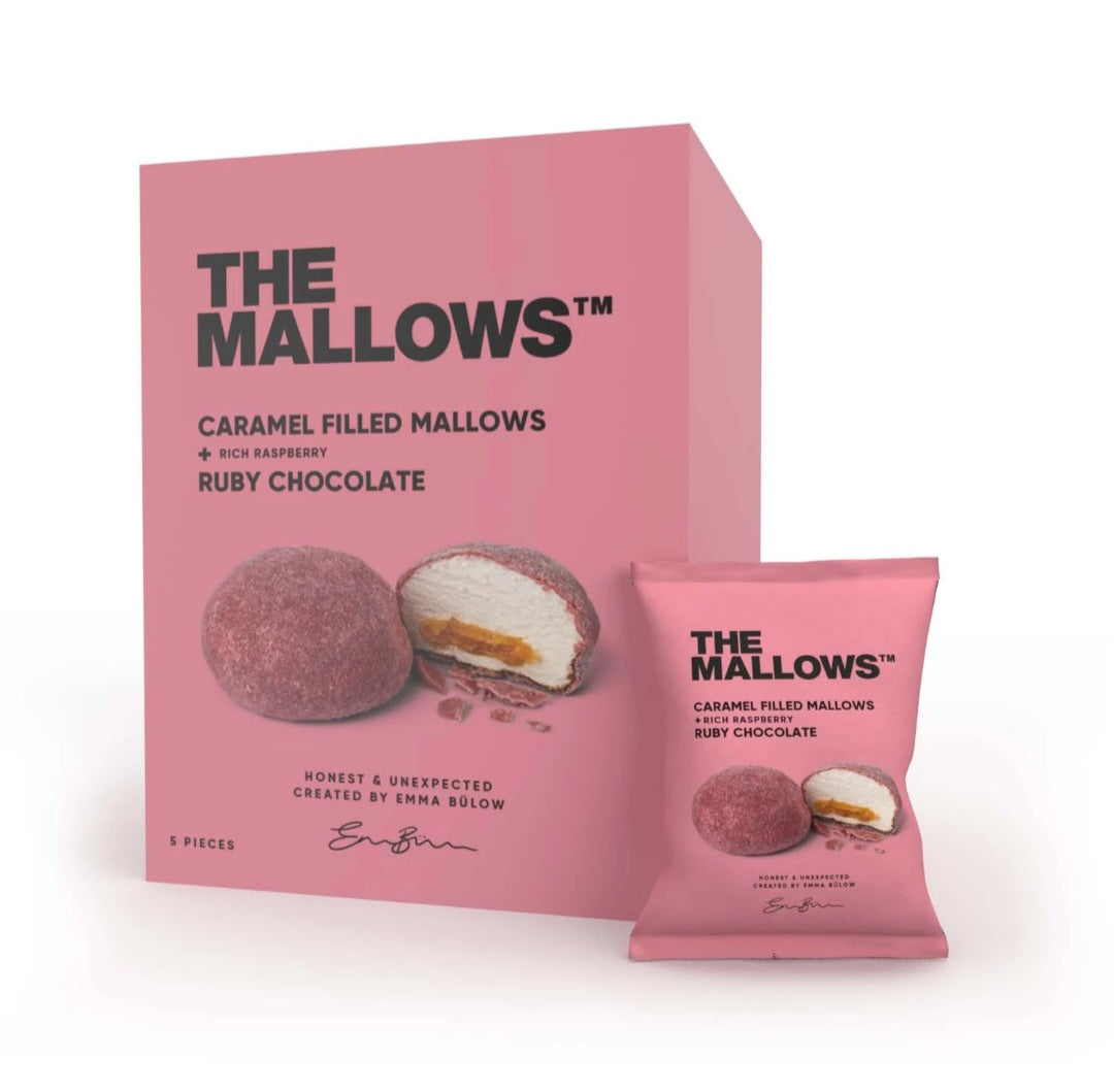 The Mallows - Karamelfyldte Skumfiduser, Ruby Chokolade Boks - 5 stk., 80 gr.