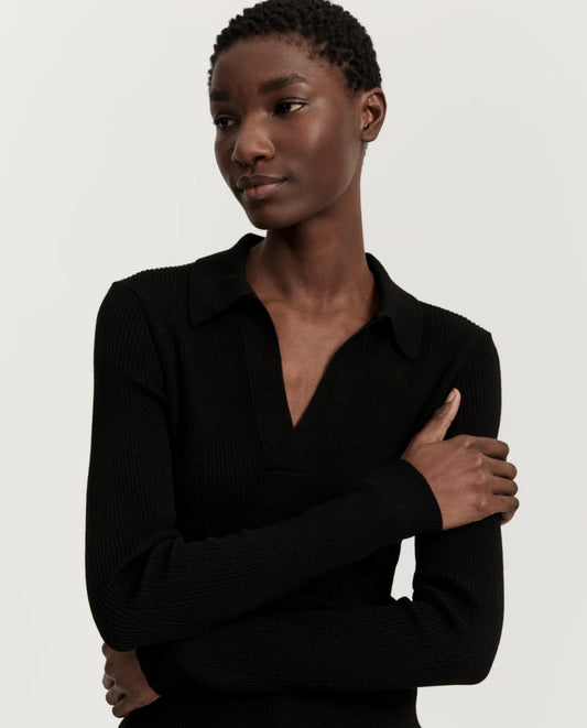 aiayu - Noa polo bluse, Pure merino, Black