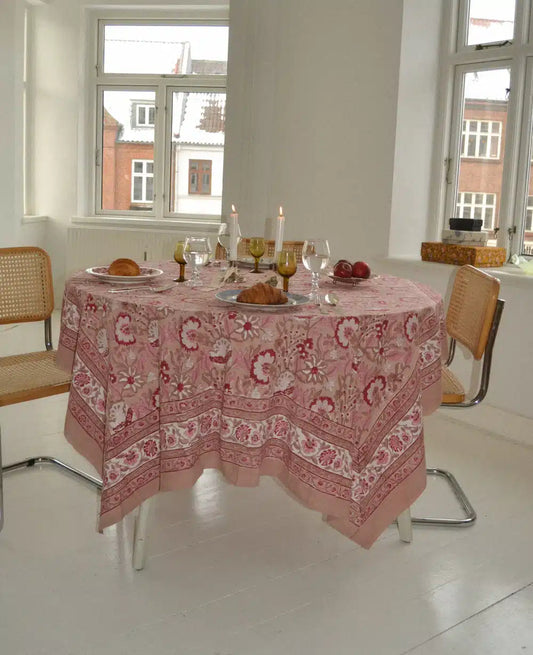 Sissel Edelbo - Noor Block Print Tablecloth, Beige & Rose