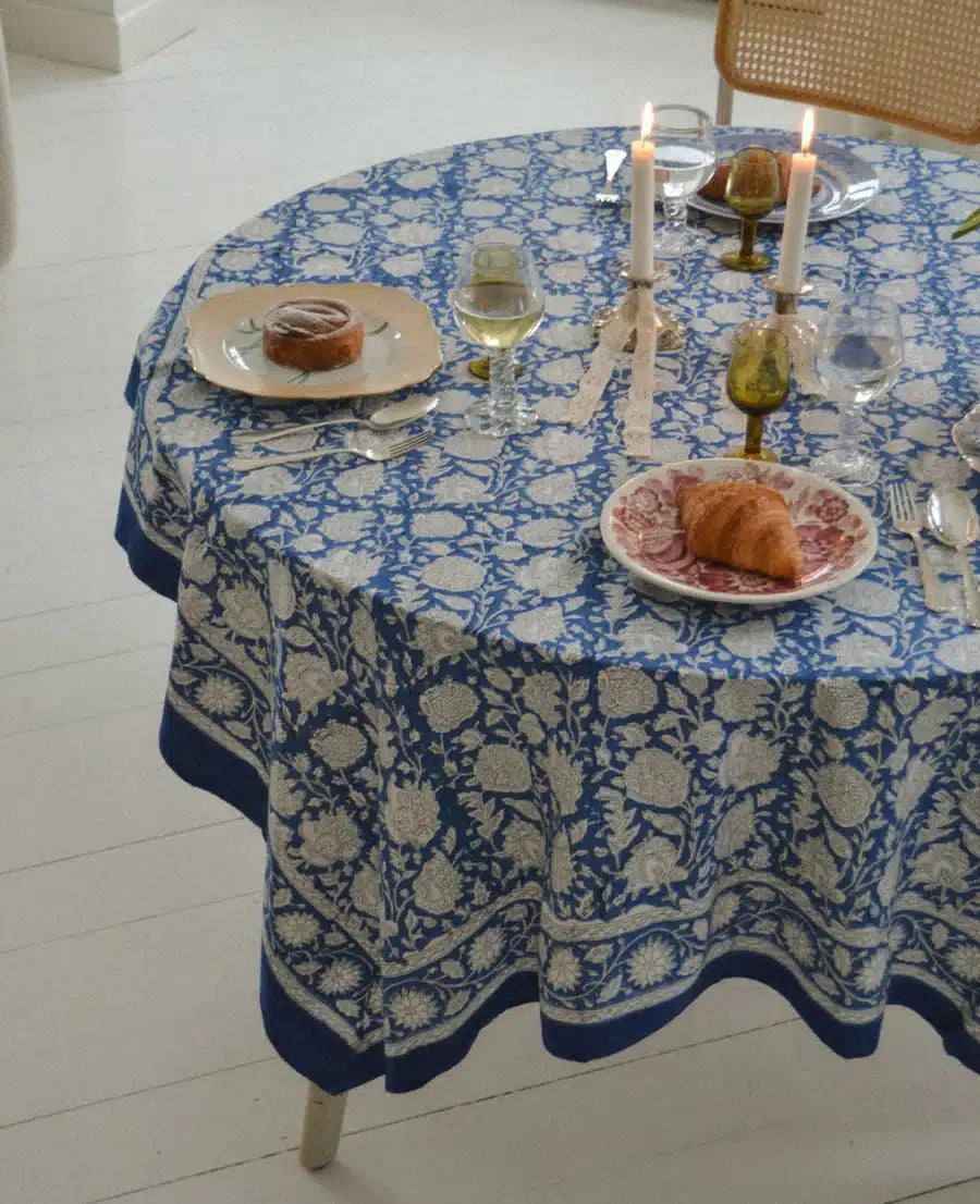 Sissel Edelbo - Noor Block Print Tablecloth, Lapiz Lazuli