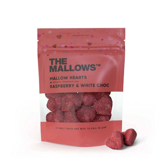 The Mallows - Mallow Hearts, Skumfiduser med hvid chokolade & hindbær, 90 gram