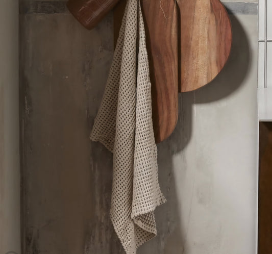 Nordal - HEZE Viskestykke, Vaffelvævet, B50xL70cm., Råhvid/Grøn