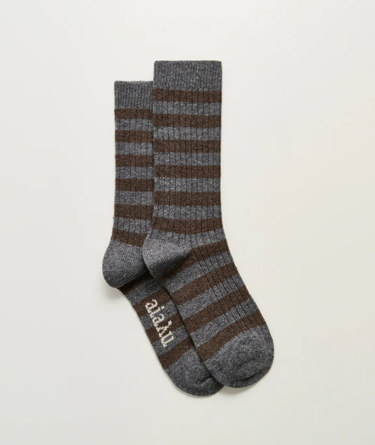 aiayu - Striped Cashmere Sock, Fås i farverne Mix Grey og Mix Beige