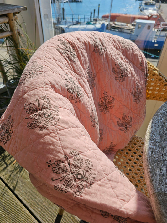 Ib Laursen - Quilt Rosa m/mørkegråt blokmønster