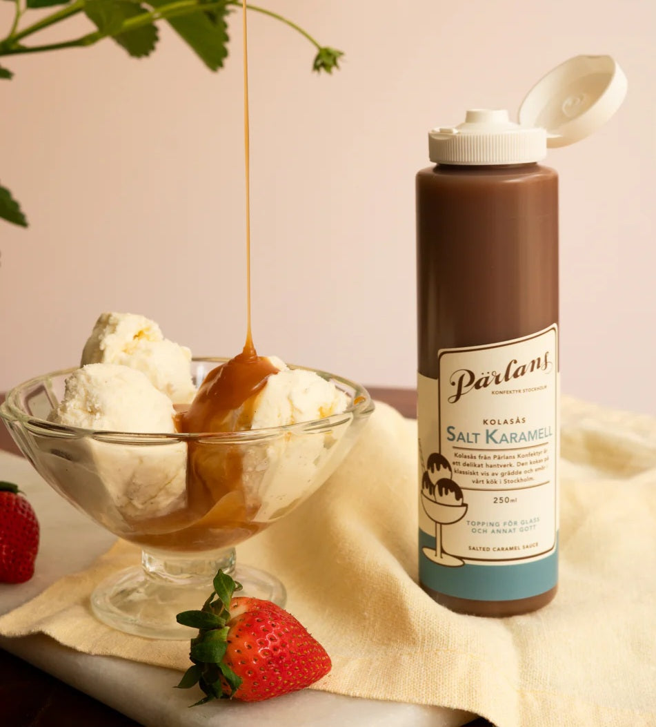 Pärlans Konfektyr Stockholm - Caramel Sauce, Squeeze bottle, 250 ml., Fås i 4 smagsvarianter
