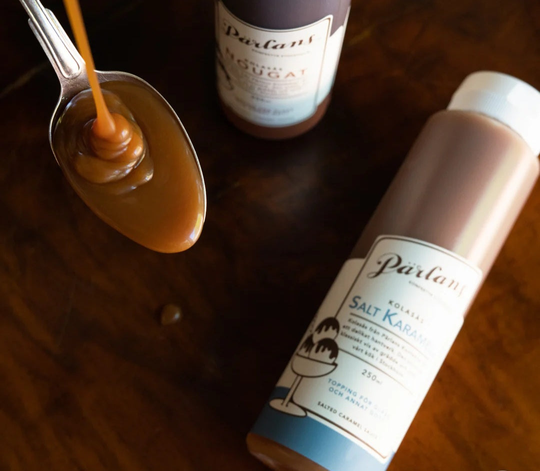 Pärlans Konfektyr Stockholm - Caramel Sauce, Squeeze bottle, 250 ml., Fås i 4 smagsvarianter