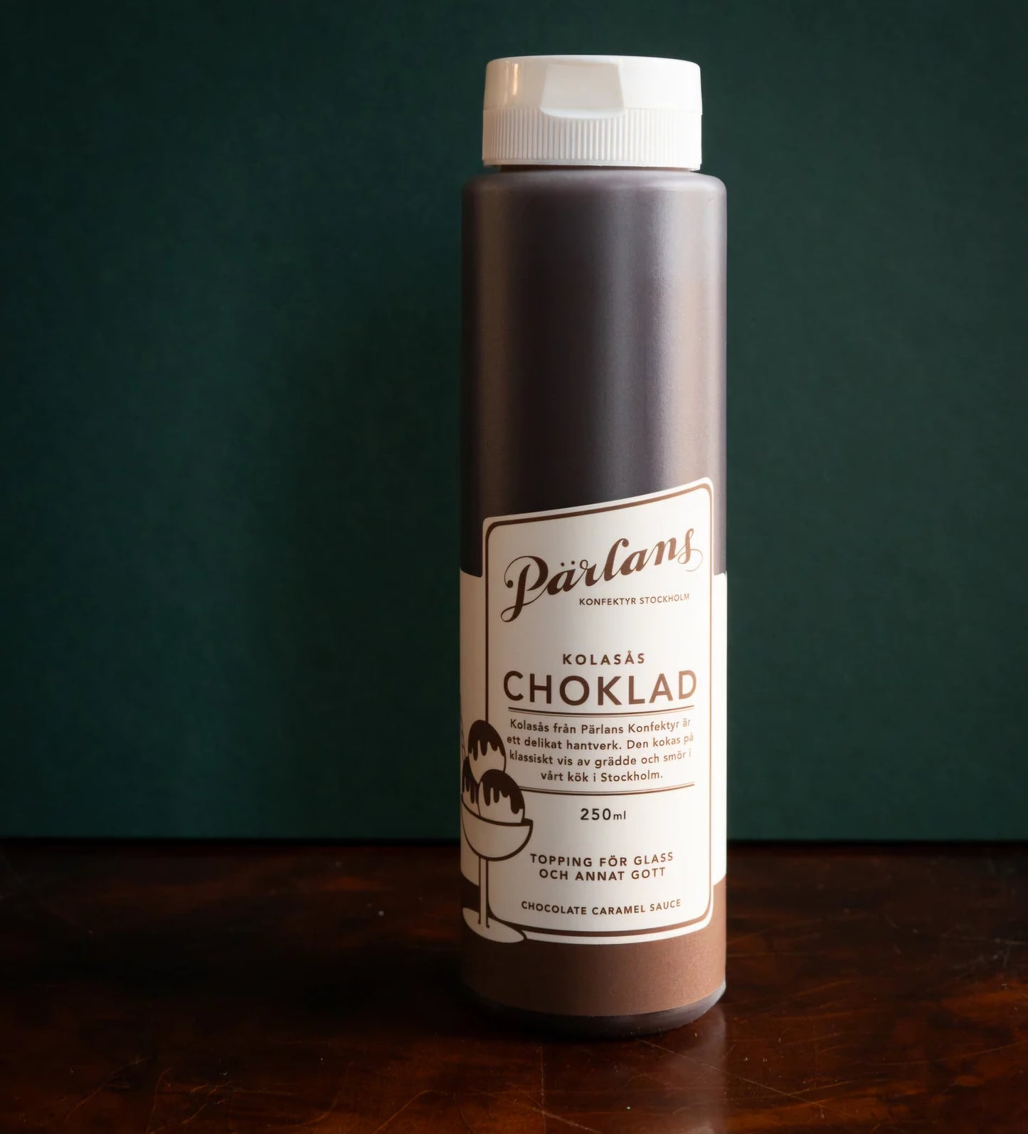 Pärlans Konfektyr Stockholm - Caramel Sauce, Squeeze bottle, 250 ml., Fås i 4 smagsvarianter