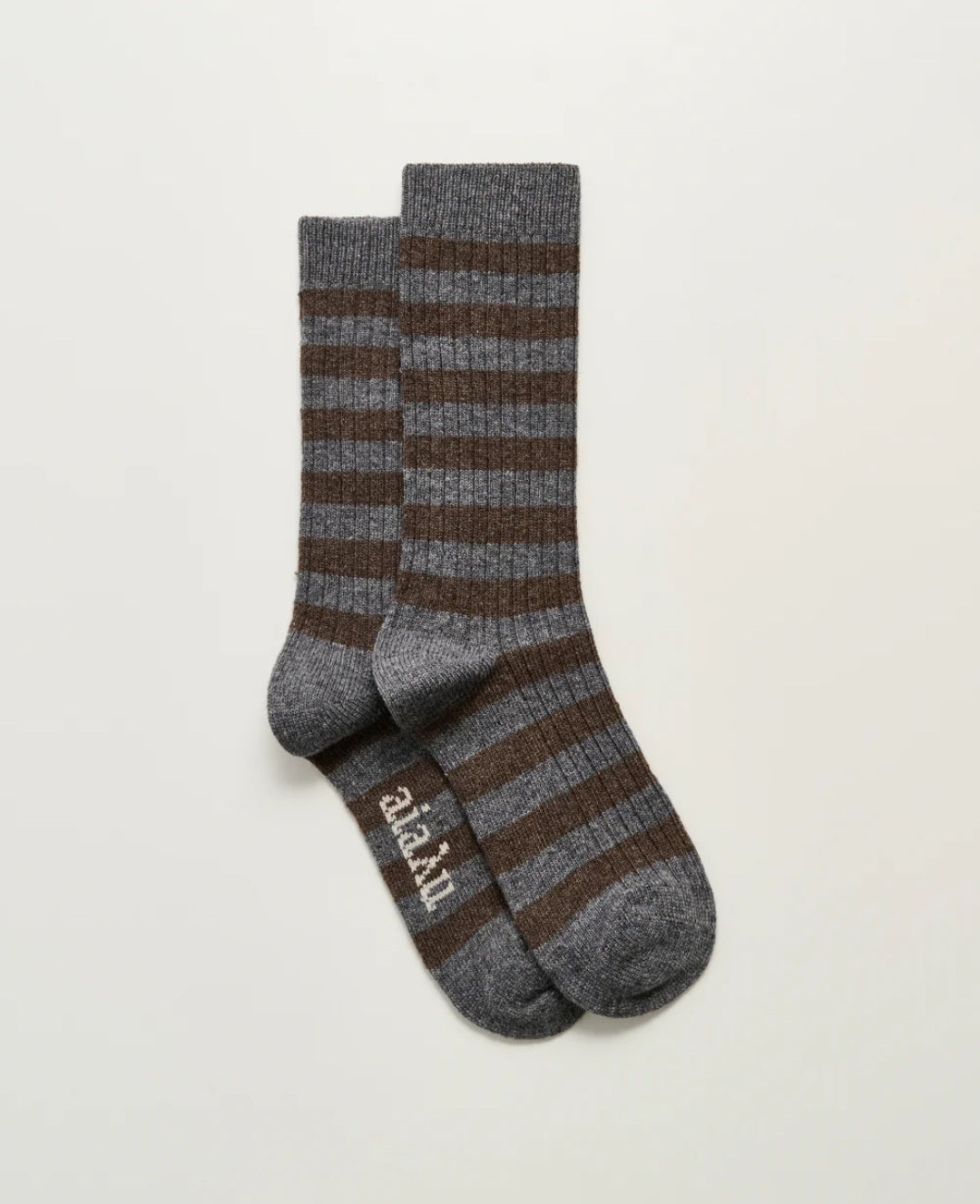 aiayu - Striped Cashmere Socks, Mix Grey