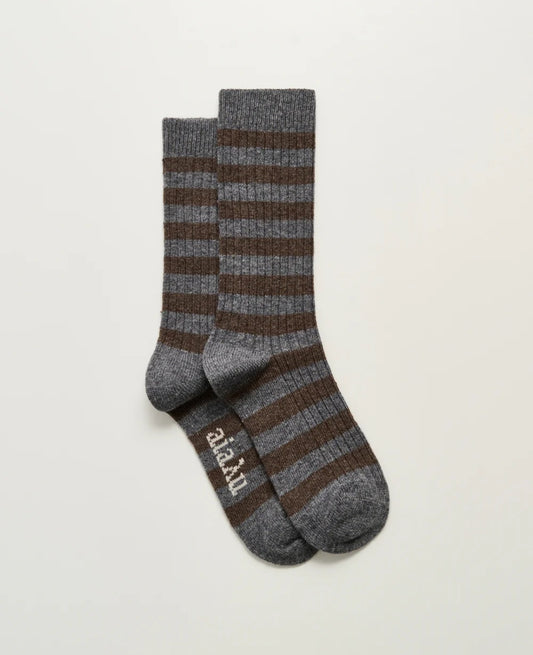 aiayu - Striped Cashmere Socks, Mix Grey