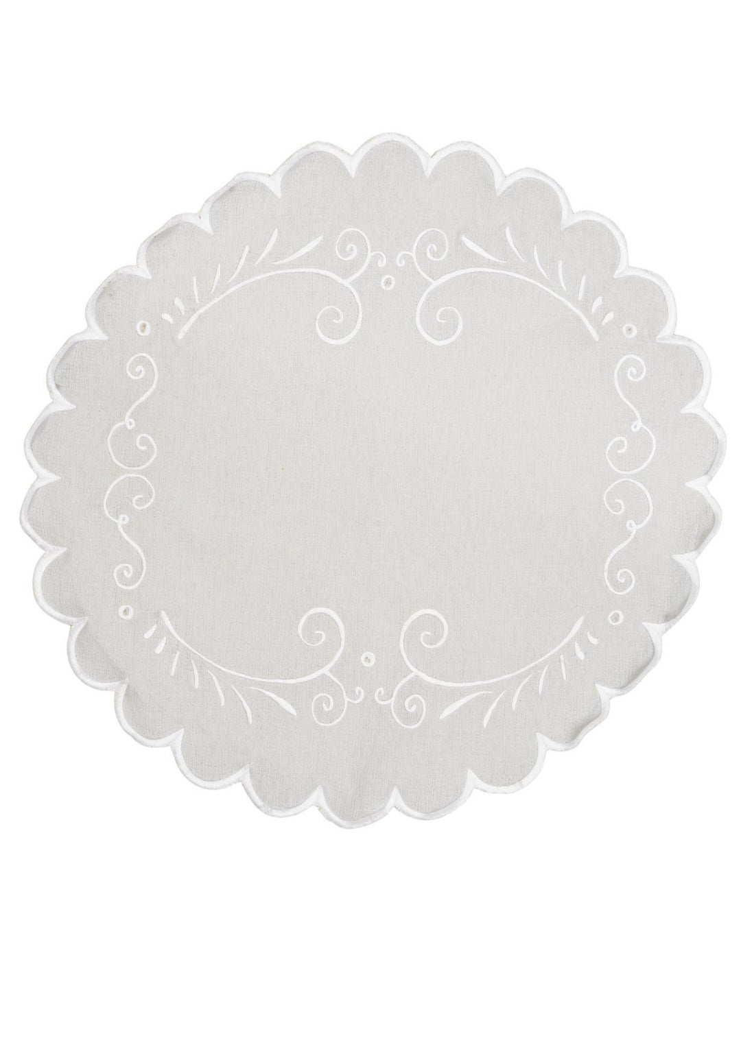 Ib Laursen - Brødserviet, Rund m/broderi, Ø30 cm., Hvid