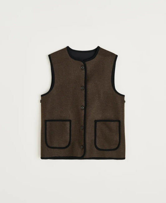 aiayu - Meha Vest, Loden, Pure Dark Brown