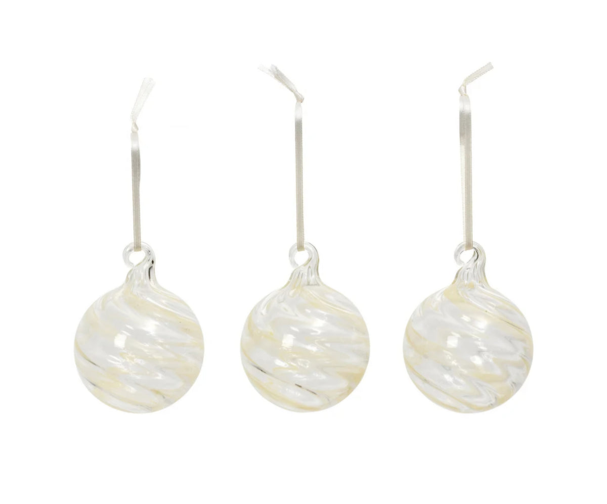 Broste Copenhagen - Swirl Juletræspynt, Sæt af 3 stk., Off White/Clear, Håndlavet, Glas