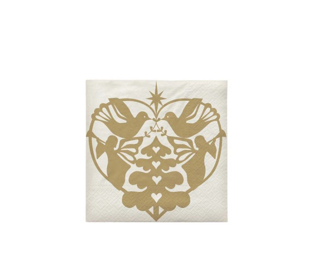 Broste Copenhagen - Nostalgia Papirserviet, B33xL33 cm., Fås i 2 farvevarianter - Off White/Gold & Grape Leaf Green/Off White