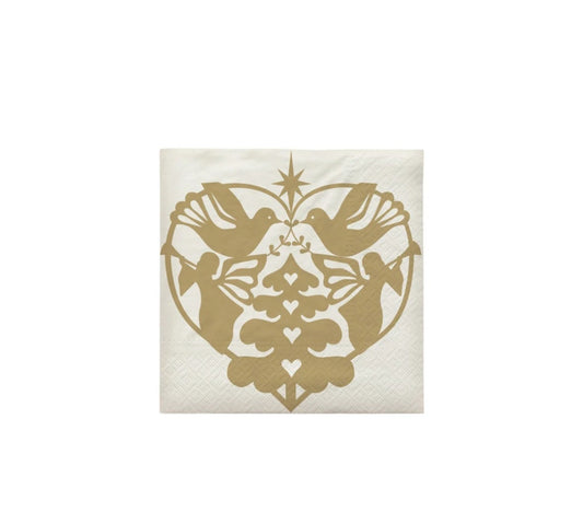 Broste Copenhagen - Nostalgia Papirserviet, B33xL33 cm., Fås i 2 farvevarianter - Off White/Gold & Grape Leaf Green/Off White