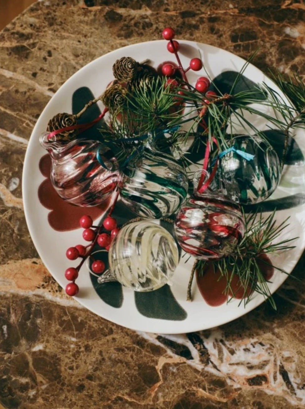 Broste Copenhagen - Swirl Juletræspynt, Sæt af 3 stk., Off White/Clear, Håndlavet, Glas