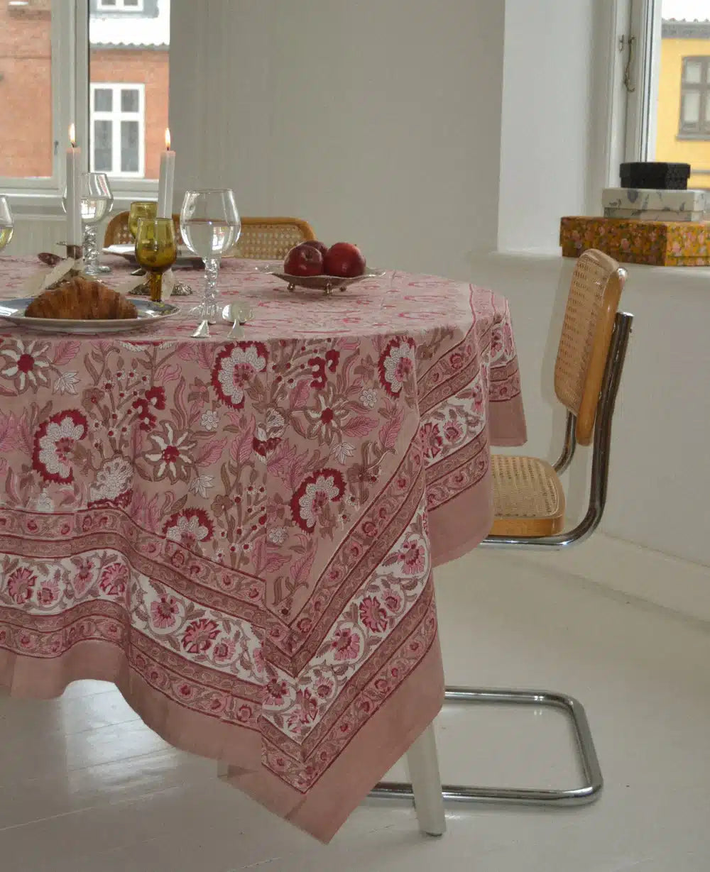 Sissel Edelbo - Noor Block Print Tablecloth, Beige & Rose