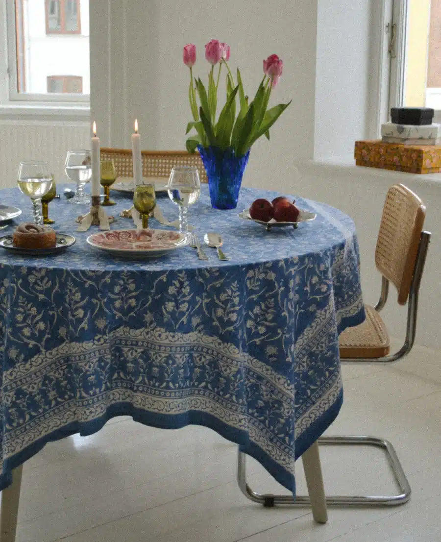 Sissel Edelbo - Noor Block Print Tablecloth, Sapphire Blue