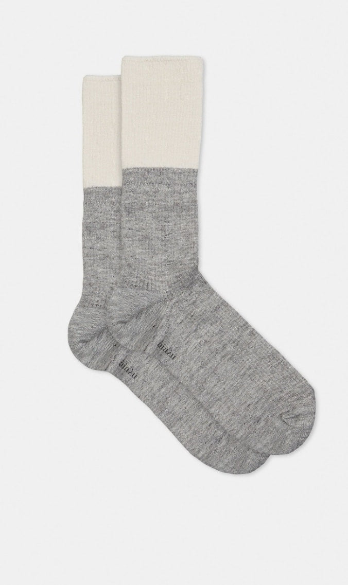 Aiayu - Linen Rib Socks, Mix Grey Melang