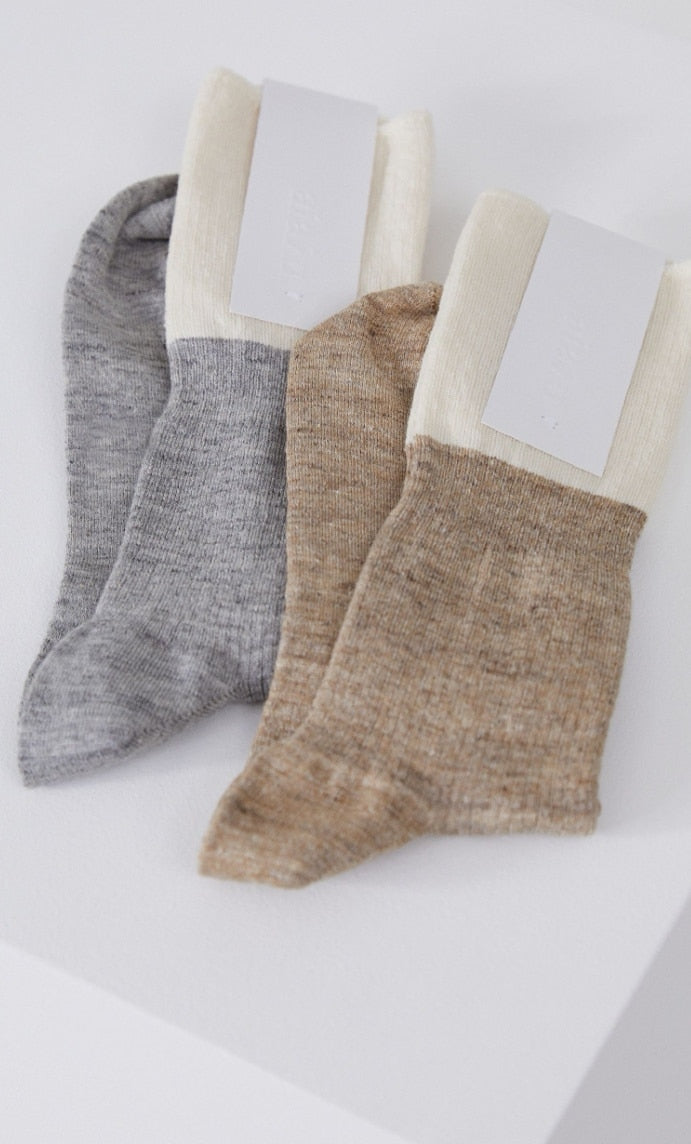 Aiayu - Linen Rib Socks, Mix Grey Melang