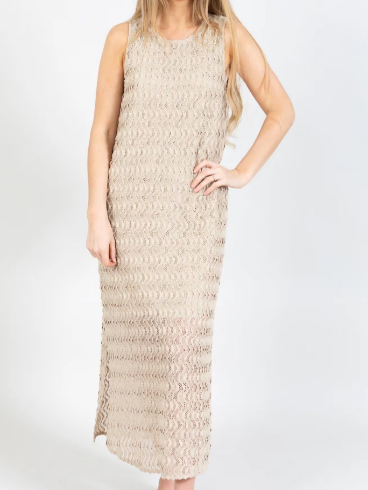 COSTER COPENHAGEN - Dress with strukture and slit, Sand