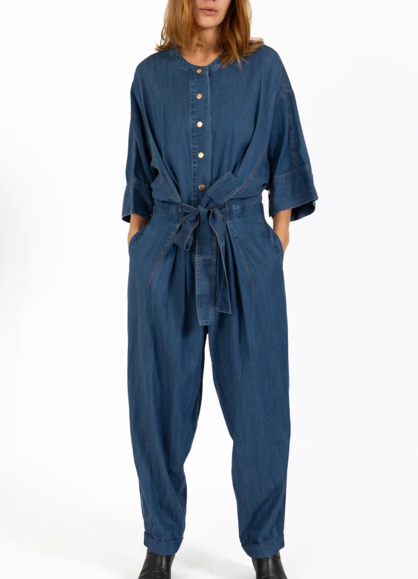 Coster Copenhagen - Buksedragt med bælte, Blue denim