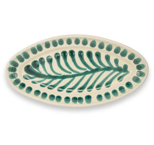 Foods of Italy - Serveringstallerken, Beige med grønt bladmønster, 30 cm.