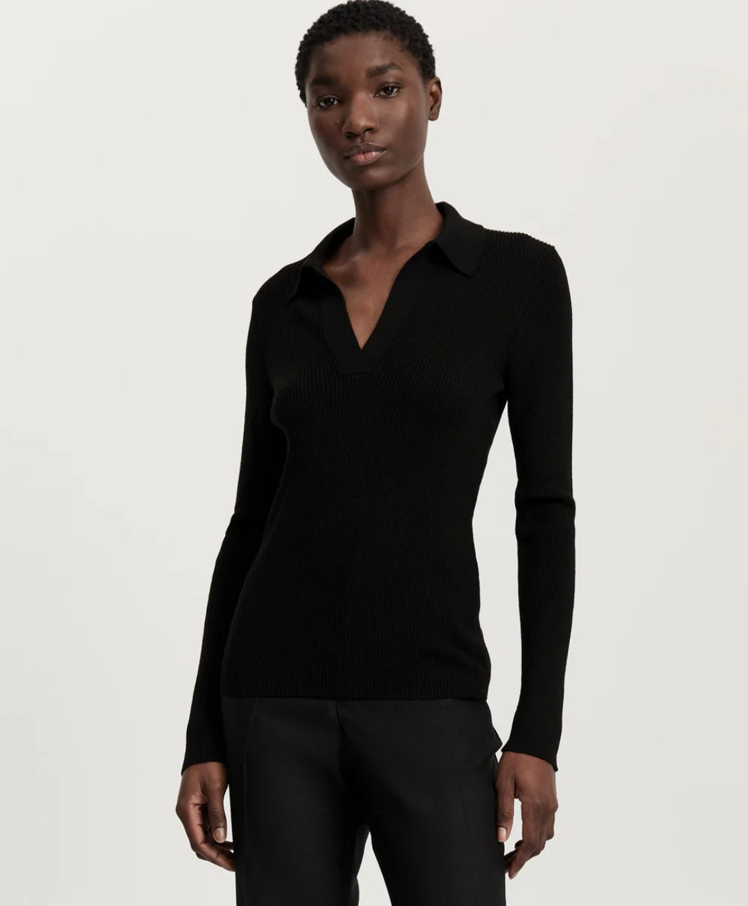 aiayu - Noa polo bluse, Pure merino, Black