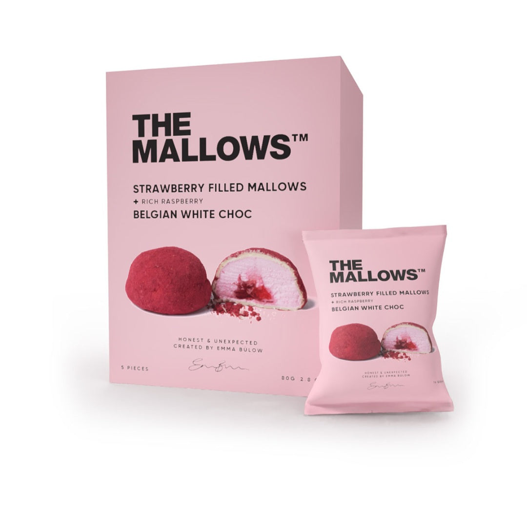 The Mallows - Strawberry Filled Mallows + Rich Raspberry & Belgian White Choc Box, 5 stk.