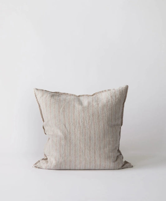 Tell Me More - Hør Pudebetræk, Hasselnøddestriber, 50x50 cm.