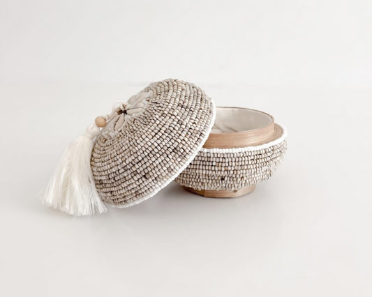 Manipura Living - Bali Perleæske, Rund mini, Beige m/shells