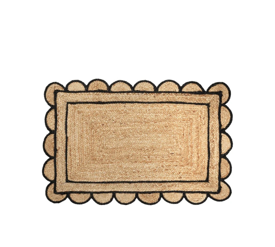 Broste Copenhagen - Scallop Dørmåtte, B60xL90 cm., Fås i 2 farver - White/Natural & Black/Natural