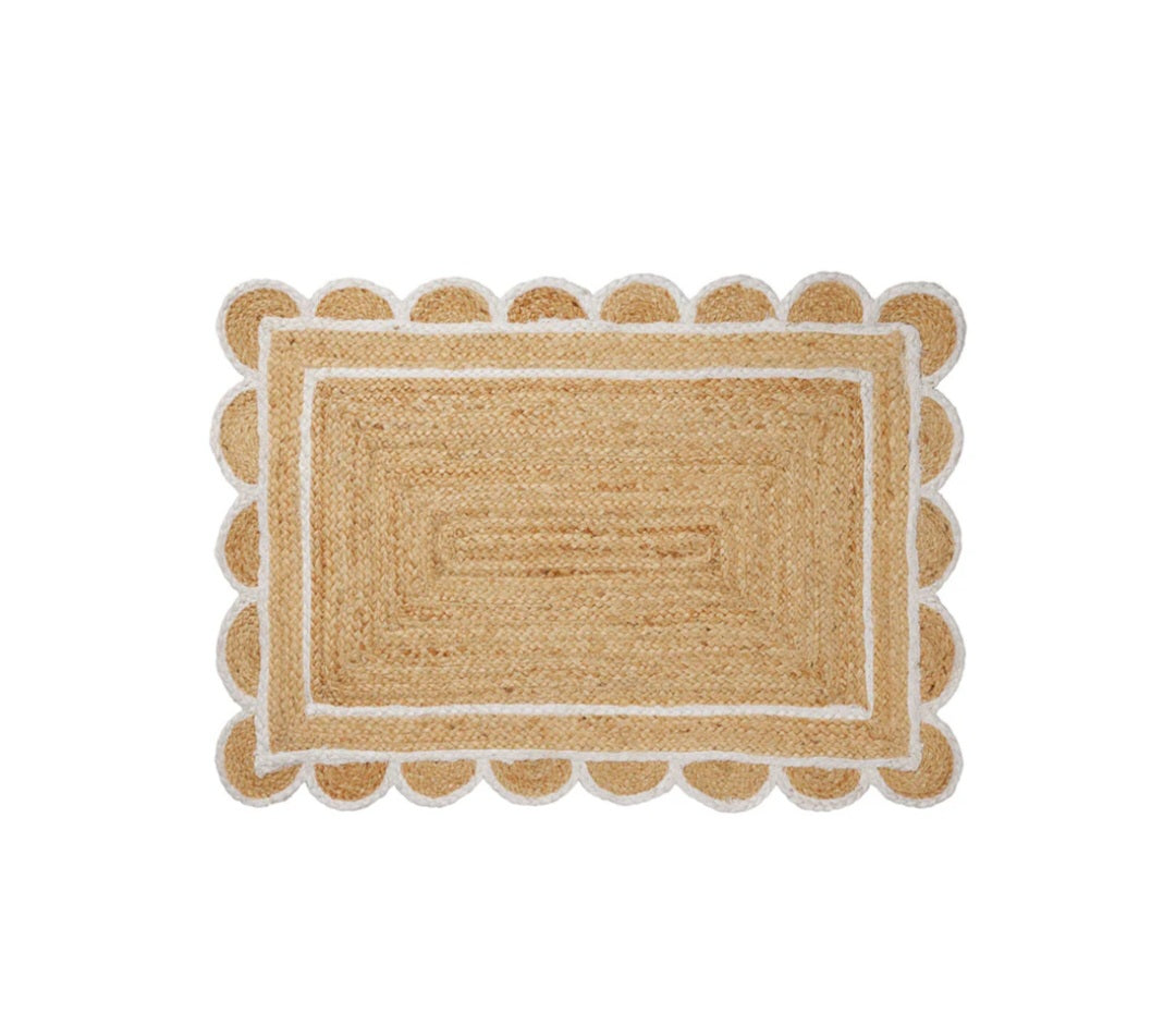 Broste Copenhagen - Scallop Dørmåtte, B60xL90 cm., Fås i 2 farver - White/Natural & Black/Natural