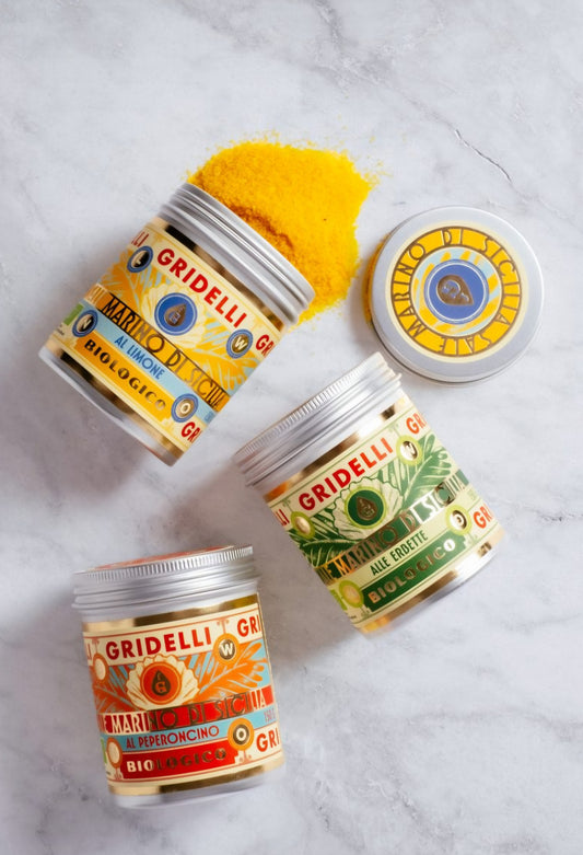 Gridelli - Havsalt med aromatiske urter, 150 gr., Fås i 3 smagsvarianter - Limone, Erbette & Peperoncino