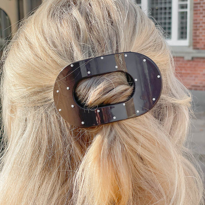 ByStær - Eva Hårklemme Mellem Mørkebrun/Hvid Prikker